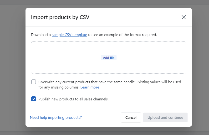 Shopify upload CSV file